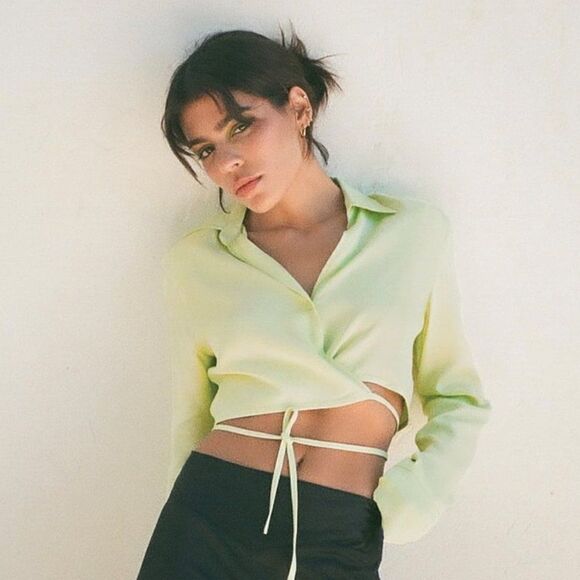 Zara Tops - ZARA LIME CROPPED SHIRT TIES